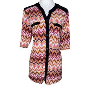 Elie McCarthy Button Down Blouse Top Aztec Abstract Size 2X Mature Grandmacore